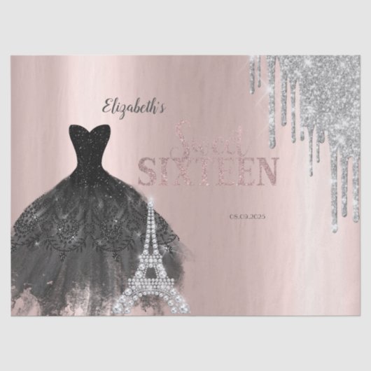 Glitter Drips,Jurk,Eiffeltoren Sweet 16 Tissuepapier (Voorkant)