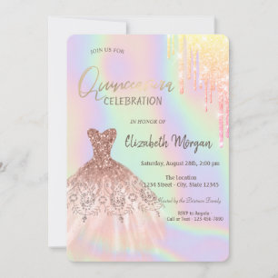 Glitter Drips Jurk Holografische Quinceañera Kaart