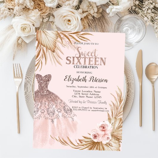  Glitter Drips, Jurk, Pampa's, Roze Sweet 16 Kaart