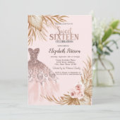  Glitter Drips, Jurk, Pampa's, Roze Sweet 16 Kaart (Staand voorkant)