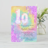 Glitter Drips Kleurrijke Tie Dye 10e Verjaardag Kaart (Staand voorkant)