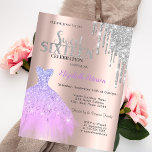 Glitter Drips, Lavander Dress Roos Gold Sweet 16 Kaart<br><div class="desc">De elegante lavanderjurk en de zilveren glitter druppelen op een gouden achtergrond van het roos.</div>