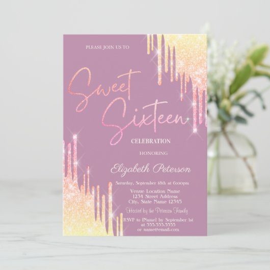 Glitter Drips Light Blue Sweet 16 Kaart (Staand voorkant)