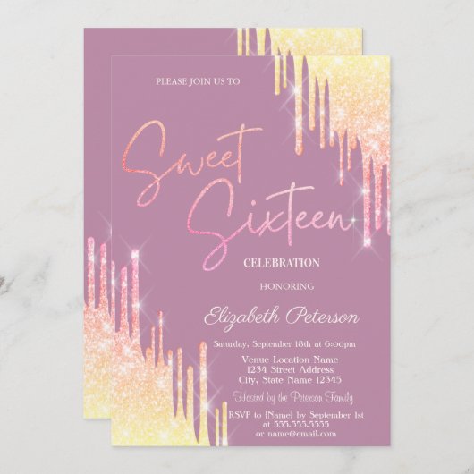  Glitter Drips Light Blue Sweet 16   Kaart (Voorkant / Achterkant)