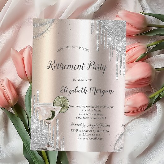 Glitter Drips Martini Roze Goud Pensioen Kaart