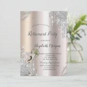 Glitter Drips Martini Roze Goud Pensioen Kaart (Staand voorkant)