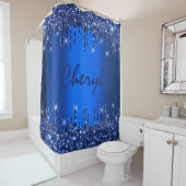 Glitter Drips Name Blue Navy Princess Blue Navy Douchegordijn (In situ)