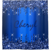 Glitter Drips Name Blue Navy Princess Blue Navy Douchegordijn (Voorkant)