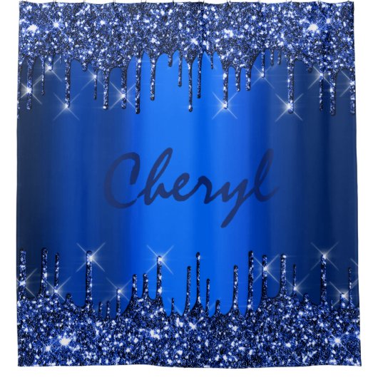 Glitter Drips Name Blue Navy Princess Blue Navy Douchegordijn (Voorkant)