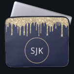 Glitter Drips Navy Blue Gold Girly Monogrammed Laptop Sleeve<br><div class="desc">Luxe Gold en Navy Blue Faux Glitter en Sparkle Elegant Monogrammed Initialen Hoesje. Dit hoesje kan worden aangepast om uw initiaal en voornaam op te nemen.</div>