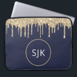 Glitter Drips Navy Blue Gold Girly Monogrammed Laptop Sleeve<br><div class="desc">Luxe Gold en Navy Blue Faux Glitter en Sparkle Elegant Monogrammed Initialen Hoesje. Dit hoesje kan worden aangepast om uw initiaal en voornaam op te nemen.</div>