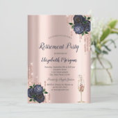 Glitter Drips, Navy Blue Roses Pensioen Kaart (Staand voorkant)