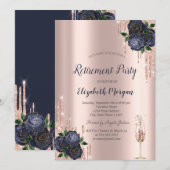 Glitter Drips, Navy Blue Roses Pensioen Kaart (Voorkant / Achterkant)