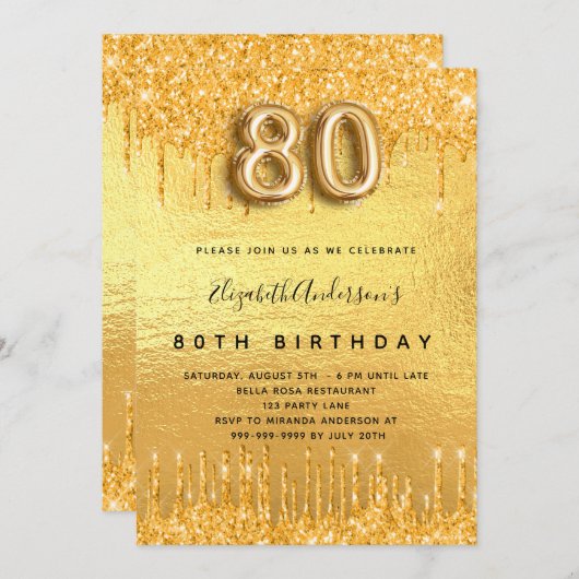 Glitter-drips op 80e verjaardag kaart (Voorkant / Achterkant)