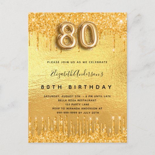 Glitter-drips op 80e verjaardag uitnodiging briefkaart (Voorkant)
