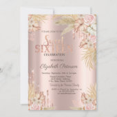 Glitter Drips,Pampas Grass Flowers Sweet 16 Kaart (Voorkant)