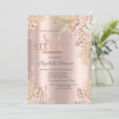 Glitter Drips,Pampas Grass Flowers Sweet 16 Kaart (Staand voorkant)