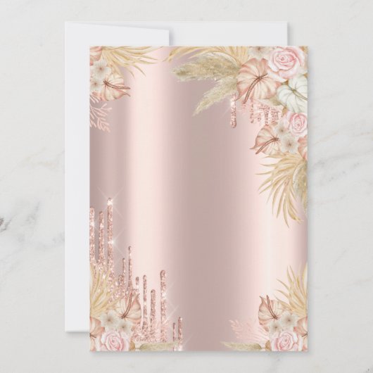 Glitter Drips,Pampas Grass Flowers Sweet 16 Kaart (Achterkant)