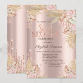 Glitter Drips,Pampas Grass Flowers Sweet 16 Kaart (Voorkant / Achterkant)