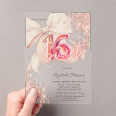 Glitter Drips Pink Bow Rose Gold Shiny Sweet 16 Acryl Uitnodigingen (Insitu (Draagbaar))