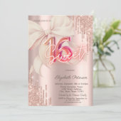 Glitter Drips Pink Bow Rose Gold Shiny Sweet 16 Kaart (Staand voorkant)