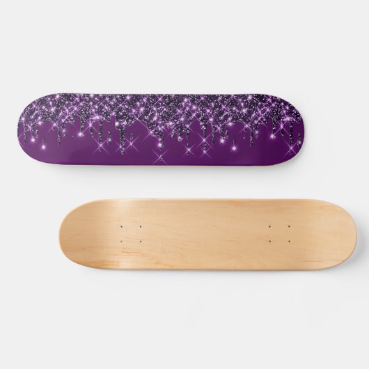 Glitter Drips Purple Girly Persoonlijk Skateboard (Horizontaal)