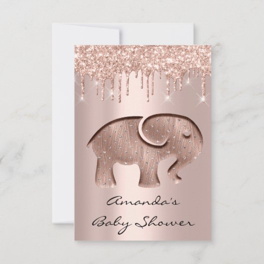 Glitter Drips Roos Baby shower Olifant Nieuw Kaart (Achterkant)