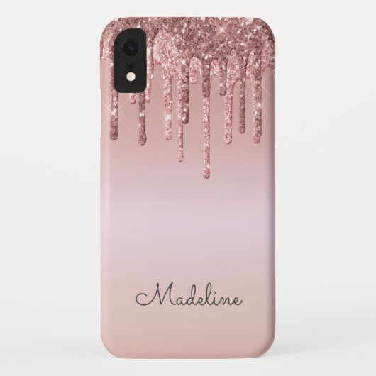 Glitter Drips Roos Blush Roze Zwart Script Naam Case-Mate iPhone Case (Achterkant)