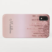 Glitter Drips Roos Blush Roze Zwart Script Naam Case-Mate iPhone Case (Achterkant (horizontaal))