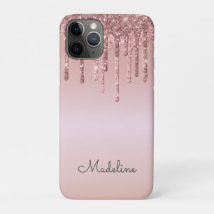 Glitter Drips Roos Blush Roze Zwart Script Naam Case-Mate iPhone Case
