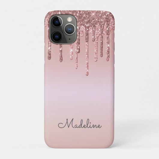 Glitter Drips Roos Blush Roze Zwart Script Naam Case-Mate iPhone Case (Achterkant)