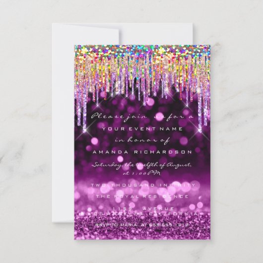 Glitter Drips Roos Bridal 16th Rainbow Paars Kaart (Voorkant)