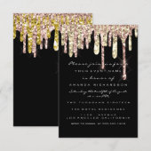 Glitter Drips Roos Gold Black Bridal Sweet 16th Kaart (Voorkant / Achterkant)