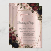 Glitter Drips Roos Gold Dark Flowers 75th Kaart (Voorkant / Achterkant)