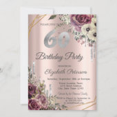 Glitter Drips Roos Gold Floral 60e verjaardag Kaart (Voorkant)