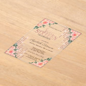 Glitter Drips Roos Gold Floral Sweet 16 Acryl Uitnodigingen (Laagn)