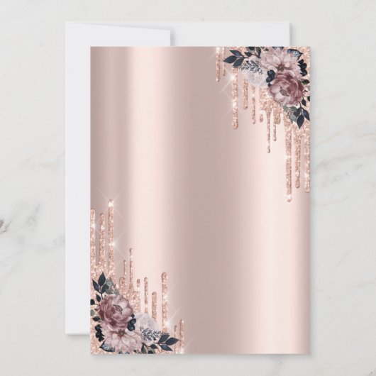 Glitter Drips Roos Gold Flowers 18e verjaardag Kaart (Achterkant)