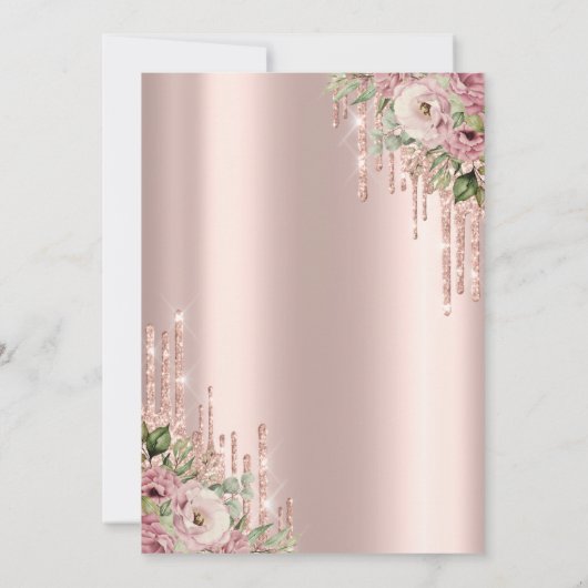 Glitter Drips Roos Gold Flowers 50th Birthday Kaart (Achterkant)