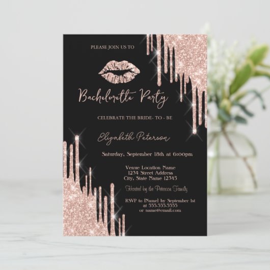 Glitter Drips Roos Gold Lips Zwart Kaart (Staand voorkant)