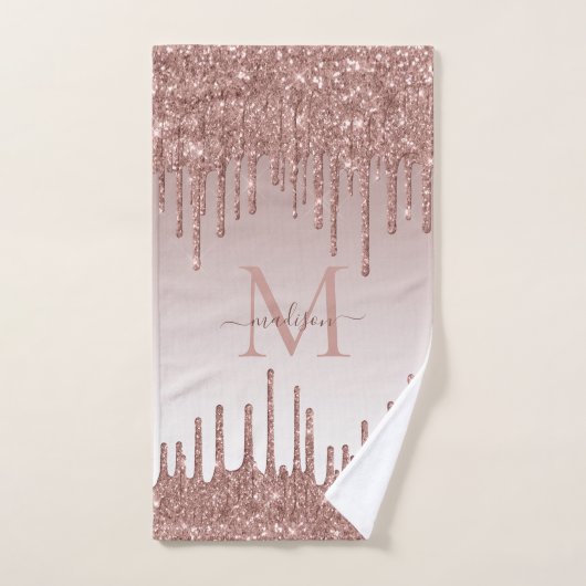 Glitter Drips Roos Gold Monogram Vrouwelijk Script Bad Handdoek (Handdoek)