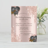 Glitter Drips Roos Goud Zwart Rozen Bruiloft Kaart (Staand voorkant)