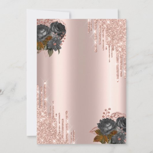 Glitter Drips Roos Goud Zwart Rozen Bruiloft Kaart (Achterkant)