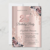 Glitter Drips Roos Goudbloemen 25e Verjaardag Kaart (Voorkant)