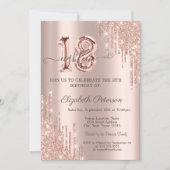 Glitter Drips Roos Gouden Ballon 18e Verjaardag Kaart (Voorkant)