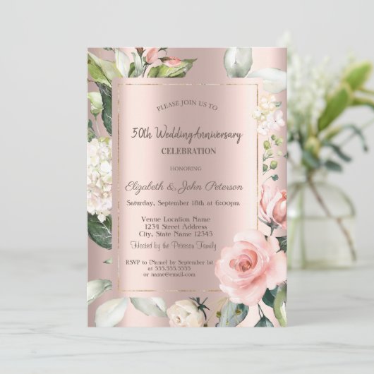 Glitter Drips Roos Gouden Rozen Wedding Jubileum Kaart (Staand voorkant)