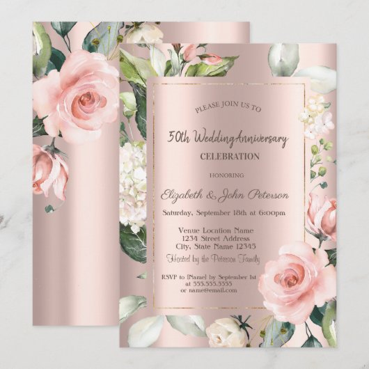 Glitter Drips Roos Gouden Rozen Wedding Jubileum Kaart (Voorkant / Achterkant)