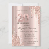 Glitter Drips Rose Gold 20th Birthday Party Kaart (Voorkant)