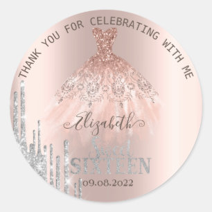 Glitter Drips Rose Gold Jurk Sweet 16 Ronde Sticker