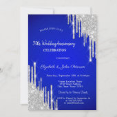 Glitter Drips Royal Blue Trouwdag Jubileum Kaart (Voorkant)