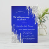 Glitter Drips Royal Blue Trouwdag Jubileum Kaart (Staand voorkant)